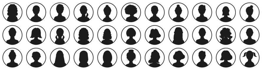 Profile user avatar icon collection. Set of black people silhouette. Profile avatar symbols for social media