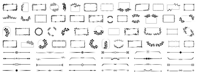 Set of abstract vintage frame elements. Black vintage frame borders. Floral frame collection