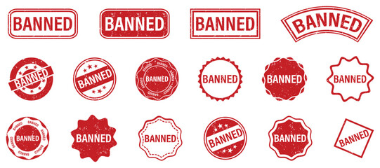 Obraz premium Red banned stamp element collection. Set of banned seal stamp icons in red