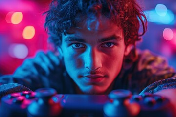 Gamer: Intense Esports Portrait with Neon Lights