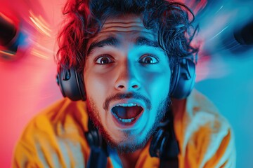 Gamer: Intense Esports Portrait with Neon Lights