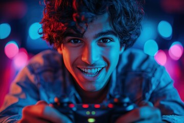 Gamer: Intense Esports Portrait with Neon Lights