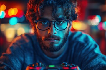 Gamer: Intense Esports Portrait with Neon Lights