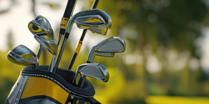 The golf clubs resting in a stylish bag ready for a perfect day on the course.