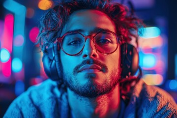 Gamer: Intense Esports Portrait with Neon Lights