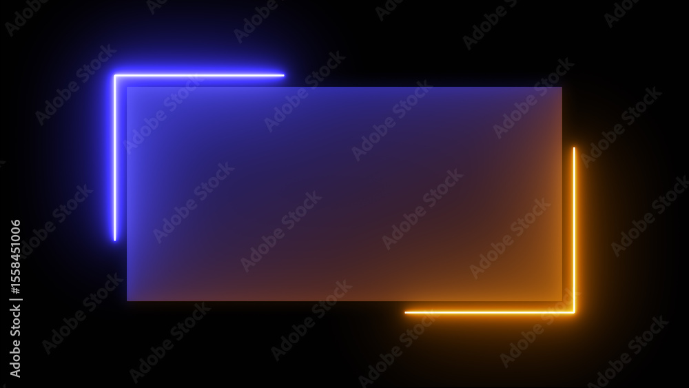 Poster abstract glowing blue and yellow color neon rectangle border frame looping background. neon effect r