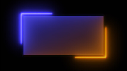 Abstract glowing blue and yellow color neon rectangle border frame looping background. Neon effect rectangle frame Loop background 4K