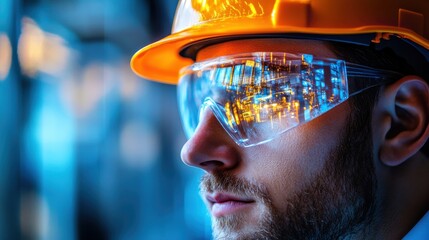 Obraz na płótnie Canvas Construction safety awareness industrial workplace portrait photography urban environment close-up view human element