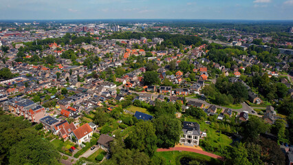 Aerial panorama view of the city Assen in the Netherlands on a sunny day in summer