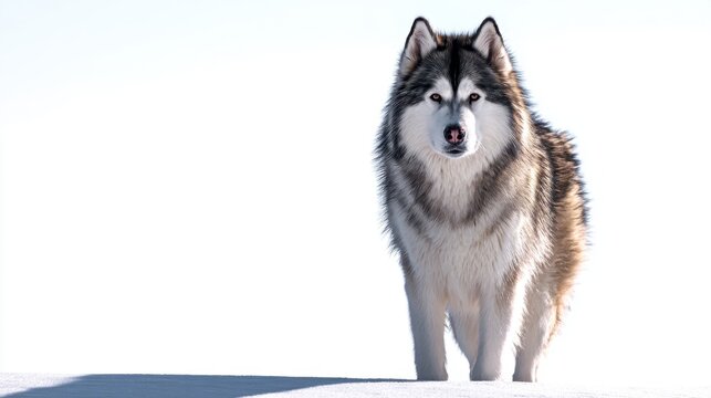 A confident alaskan malamute standing strong and fluffy on bright white - Powered by Adobe