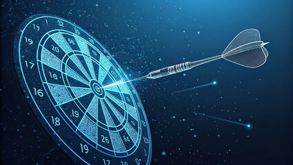 Precision strike a futuristic dart hits the bullseye on a neon blue digital dartboard