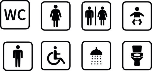 Public Restroom and Toilet Signage Icons Set