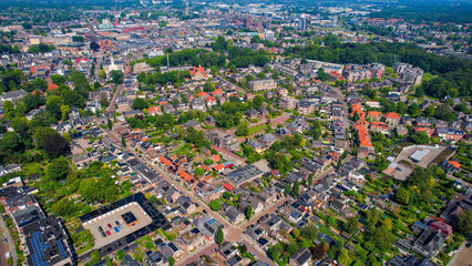 Aerial panorama view of the city Assen in the Netherlands on a sunny day in summer