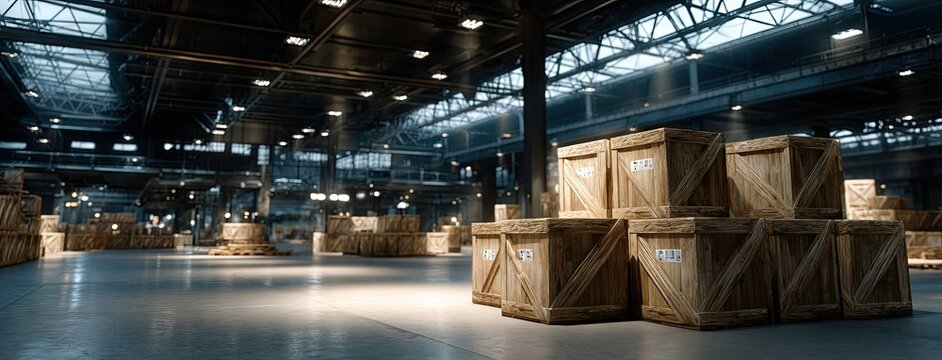 Commercial warehouse showcasing moving services with organized storage and professional lighting in New York City for efficient logistics