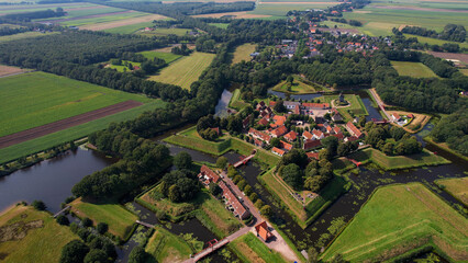 An panorama Aerial view of the old town of the city Bourtange in the Netherlands on a sunny day in...