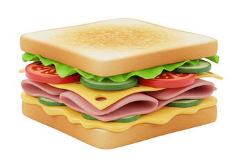 Delicious sandwich with ham cheese and vegetables isolated on transparent background