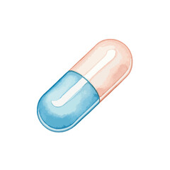 Single Medicine (capsule, pill) isolated in a transparent PNG background – watercolour art