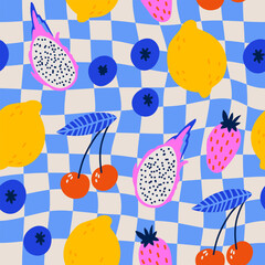 Seamless pattern with fruits. Vector Hand drawn background for design and card, covers, package, wrapping paper.  