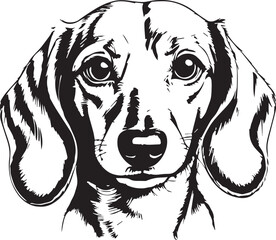Dachshund Portrait: A charming dachshund gazes at the viewer with a look of earnestness, rendered in a striking monochrome portrait. The emphasis on texture and lines lends a unique artistic touch.