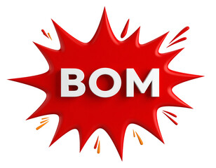 Eye-catching red comic book style explosion graphic with the bold white word BOM for dramatic impact.