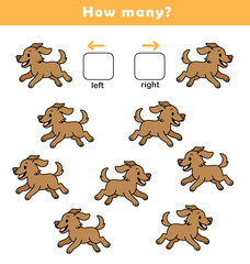 Left and right position worksheet. Educational worksheet for preschool kids. Educational game to learn left and right.