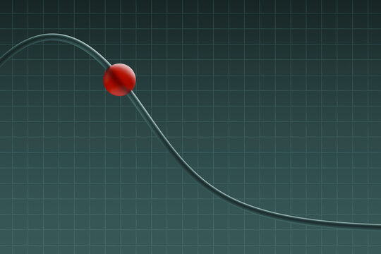 3D rendering of a red sphere on a curved graph line with a grid background