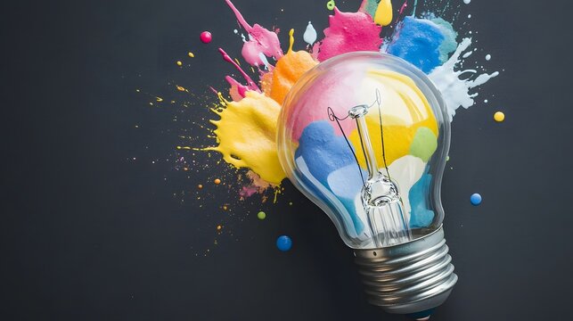 Creative Colorful Light Bulb Idea Paint Explosion