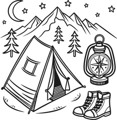 A festive vector illustration featuring a set of Christmas icons, trees, and decorations, perfect for holiday travel and winter landscape designs