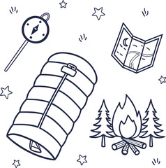 Vector illustration of a vintage Christmas card with a cartoon Christmas tree and festive food icons