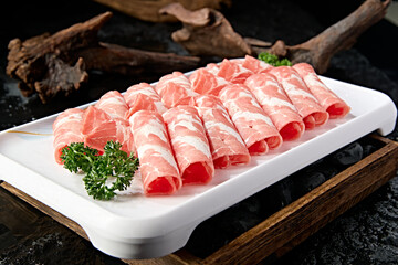 Delicious shabu-shabu ingredients: sun roll fat lamb slices © 亮亮 徐