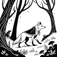 Wild wolf and fox animal head illustration in nature, a tribal symbol drawing