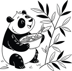 Cute baby panda bears playfully enjoy bamboo in a wild nature illustration