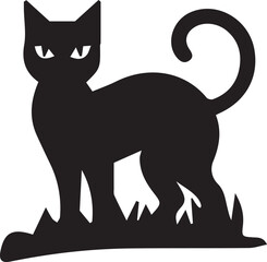 Eerie Elegance A Silhouette of a Black Cat Standing in Grass A Spooky Halloween Season Icon