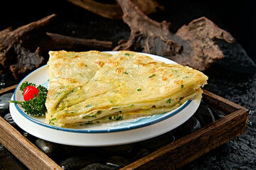Delicious handmade scallion and egg pancake