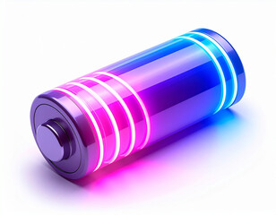 Glowing holographic battery icon with gradient neon fade, signaling energy depletion. Futuristic