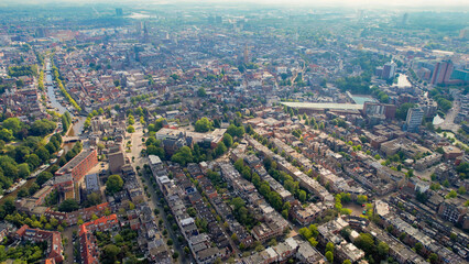 Aerial panorama view of the city Groningen in the Netherlands on a sunny morning in summer
