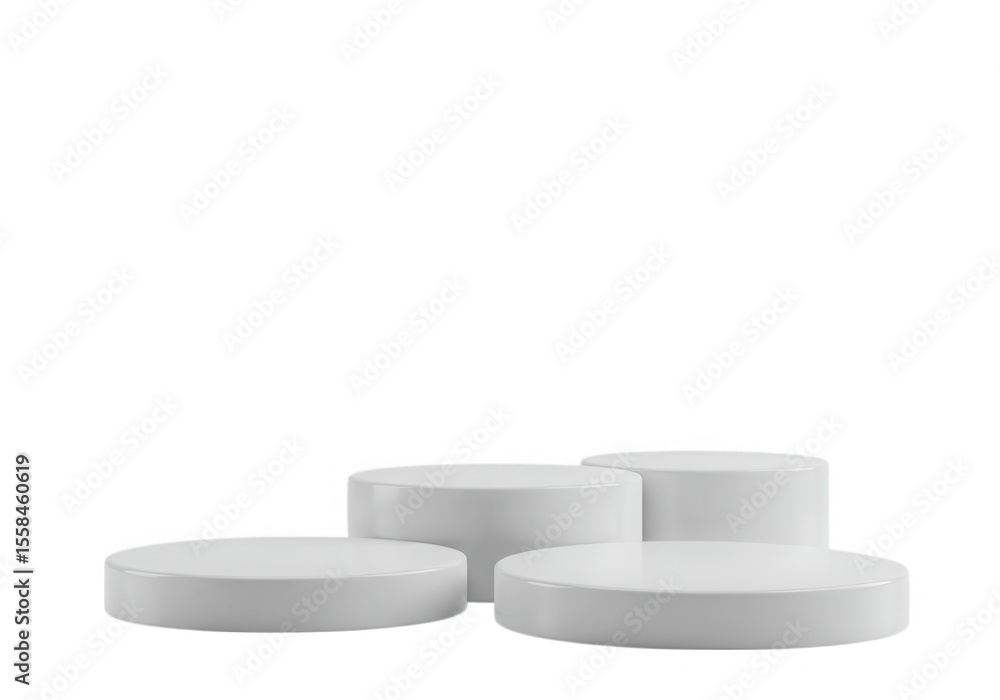Poster white cylindrical podiums isolated on transparent background create a modern display stage