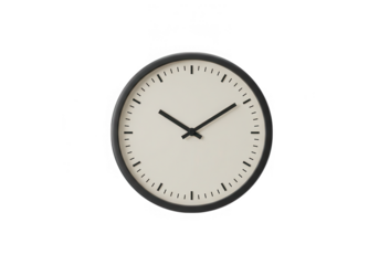 Classic round clock with black frame isolated on transparent background