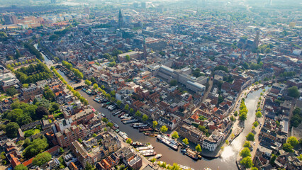 Aerial panorama view of the city Groningen in the Netherlands on a sunny morning in summer
