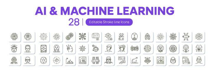 Mechanics Editable Stroke Line Icons – 36 Vector Icon Set