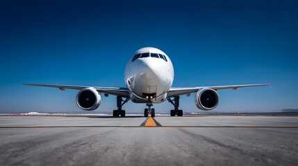 Passenger plane on the airport runway for takeof