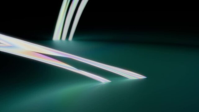 Iridescent forks sliding on dark turquoise surface