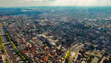 An panoramic Aerial view of the old town of the city Groningen in the Netherlands on a sunny day in...