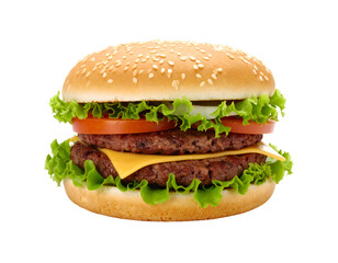 Perfectly crafted double cheeseburger featuring juicy patties, crisp vegetables, and a golden sesame seed bun.