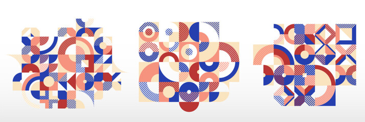 Abstract Bauhaus graphic design set, vector abstract background modern geometric pattern, geometry motif of art wallpapers, tiles compositions collection.