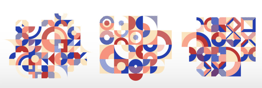 Abstract Bauhaus graphic design set, vector abstract background modern geometric pattern, geometry motif of art wallpapers, tiles compositions collection. - Powered by Adobe