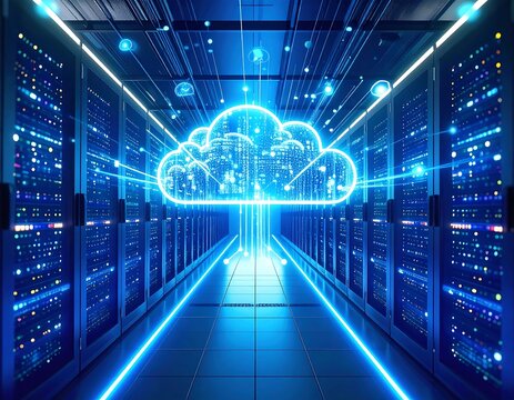 Futuristic server room with cloud computing (2) - Powered by Adobe