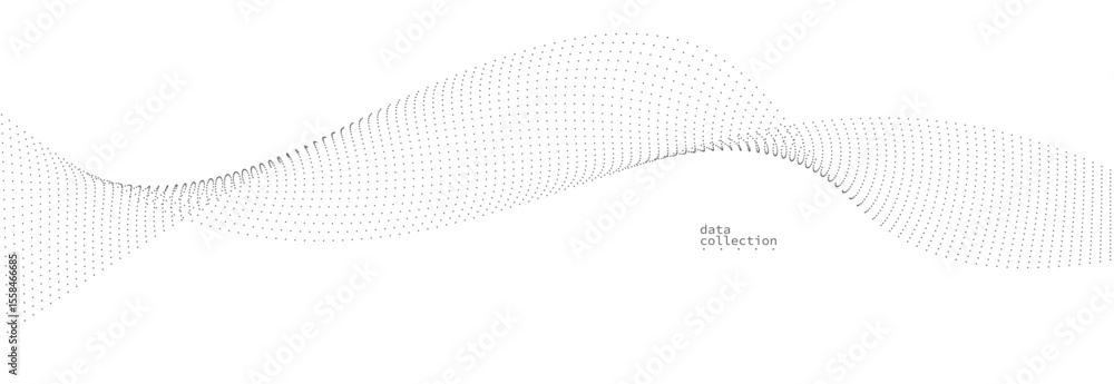 Poster grey dots in motion vector abstract background, particles array wavy flow, curve lines of points in 