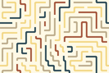 Colorful abstract maze lines background with red, yellow, green segments on a cream base