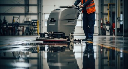 Industrial cleaning process in a modern factory setting